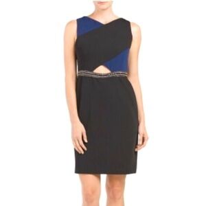 “PAMELLA ROLAND” Cut Out Jeweled ColorBlock Sheath Dress